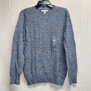 kim rogers / blue and black cable knit sweater size medium